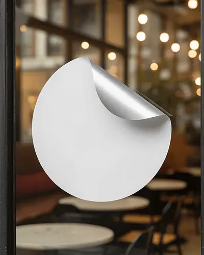Round Window Sticker Mockup For Branding And Promotional Displays In Retail And Cafes