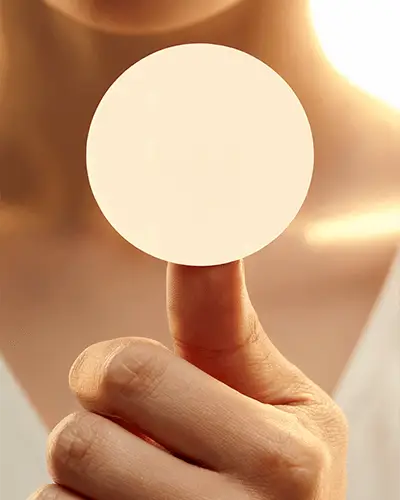 Blank Round Sticker On Fingertip Closeup Sticker Mockup With Minimalistic Background