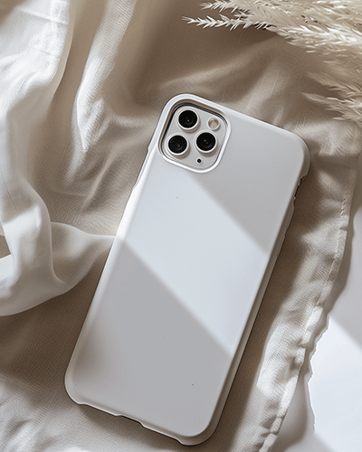 Iphone Pro Case Sticker Mockup Chic And Modern White Design With Subtle Lighting And Fabric Texture