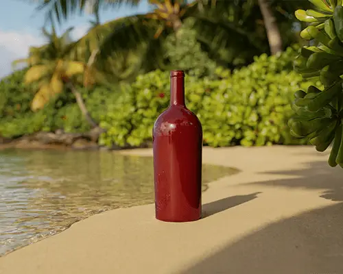 Tropical Beach Bottle Sticker Mockup Blank Label Design Sandy Shore Ocean Water Background