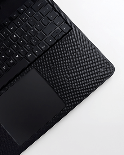 Minimalist Laptop Sticker Mockup Close Up On Black Tech Accessory