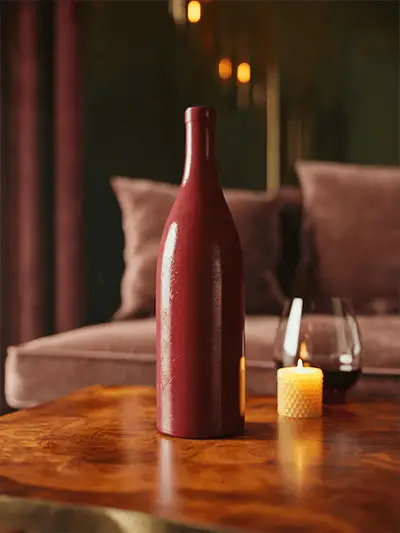 Elegant Wine Bottle Sticker Mockup With Candle And Glass On Wooden Table Background