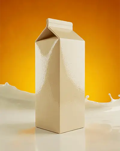 Rectangular Milk Carton Sticker Mockup With Glossy Surface And Liquid Splash Background