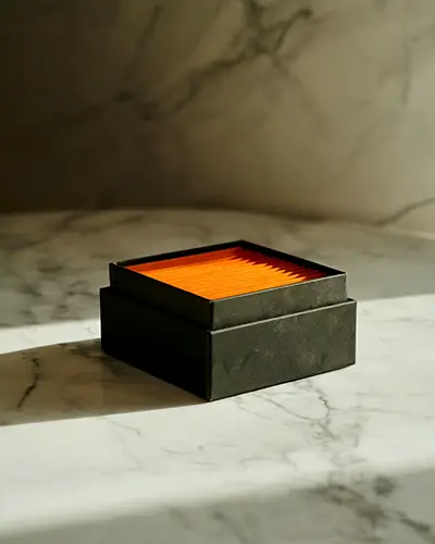 Sleek Modern Sticker Box Mockup With Organized Sheet Layout For Product Presentation