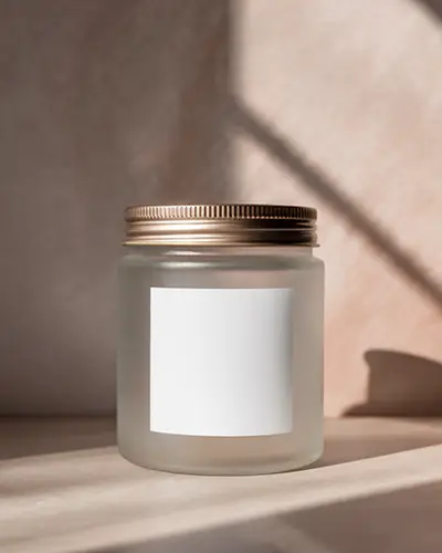 Blank Sticker Mockup For Cosmetic Glass Jar On Textured Background Light Shadow