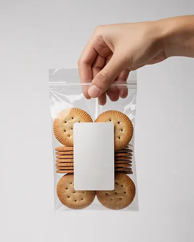 Resealable Plastic Bag Sticker Mockup For Packaging Round Crackers
