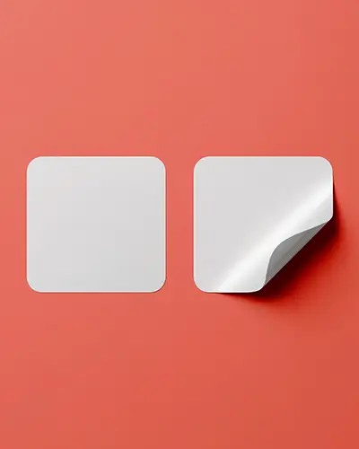 Premium Square Sticker Template With Rounded Corners And Curled Peel For Design Preview