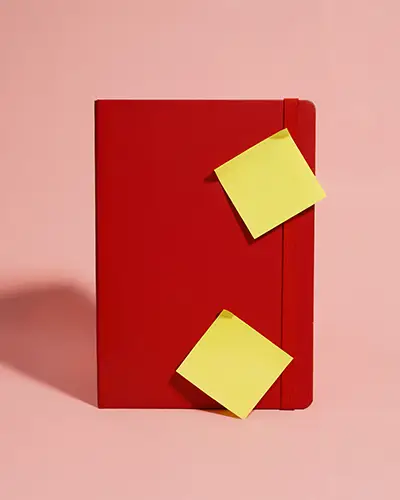 Minimalistic Sticky Note Mockup On Elegant Hardcover Notebook Design Layout