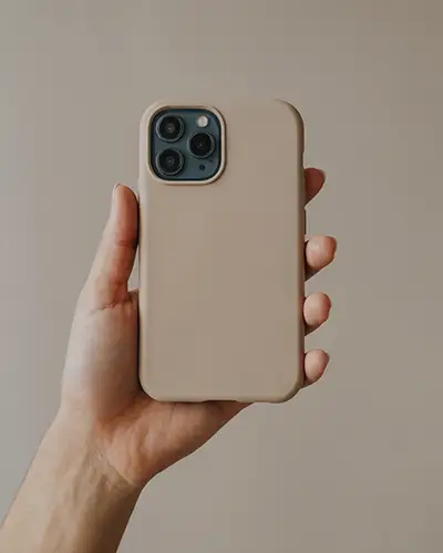 Minimalist Phone Case Sticker Mockup Showing Hand Holding Device Perfect For Custom Designs