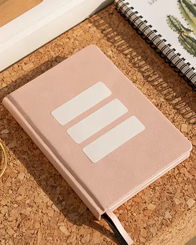 Printable Sticker Mockup With Plain Rectangular Labels On Journal Or Diary Cover