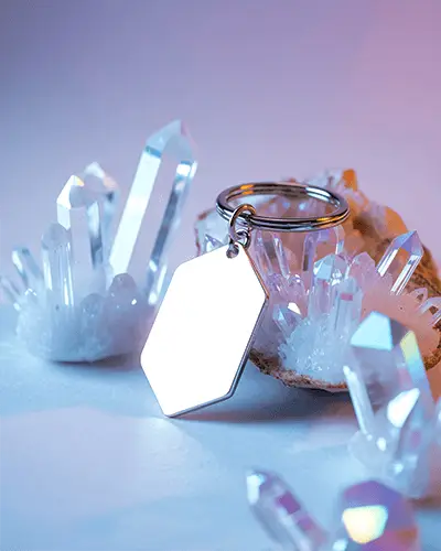 Polished Engraved Sticker Mockup Surrounded By Natural Crystal Mineral Elements