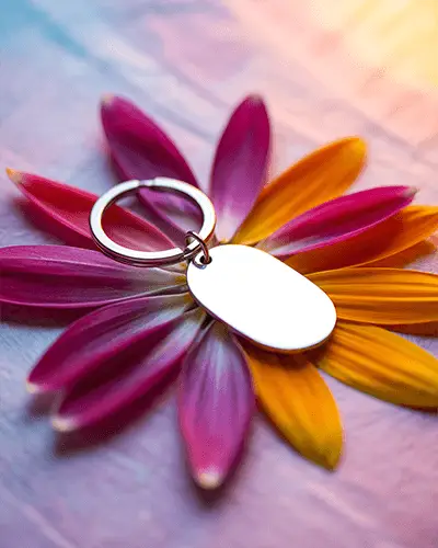 Blank Oval Sticker Mockup On Floral Petal Layout For Personalized Gift Designs Showcase