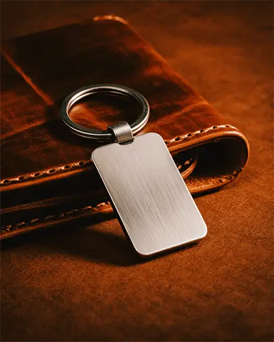 Sleek Modern Blank Sticker Mockup Rectangle Keychain Accessory For Customized