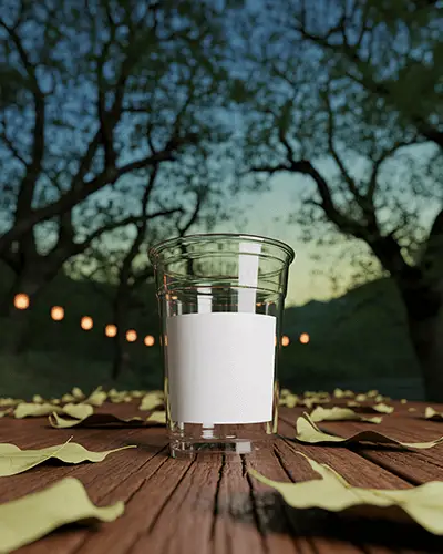 Clear Plastic Cup With Custom Sticker Mockup Label On Wooden Surface Outdoor Setting