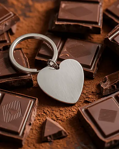 Custom Heart Shaped Metal Keychain Sticker Mockup With Polished Finish