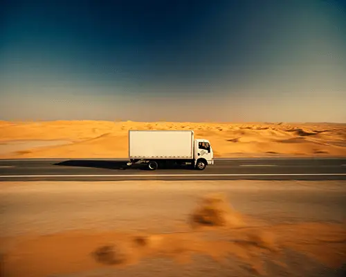 Long Haul Trucking Desert Route Commercial Transport Vehicle Moving Sticker Mockup