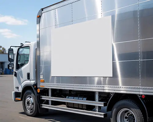 Large Blank Sticker Mockup On Box Truck Wall For Brand Advertisement Promotional Use