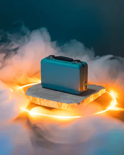 Sticker Mockups Abstract Product Setup With Modern Technology Aesthetic And Glowing Light Trail