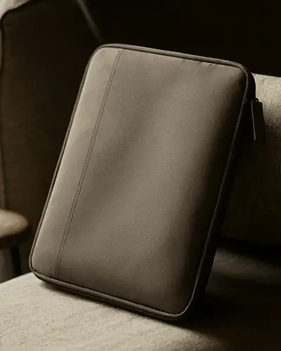 Laptop Sleeve Mockup Modern Neutral Fabric Pouch On Couch Clean Lifestyle Setting