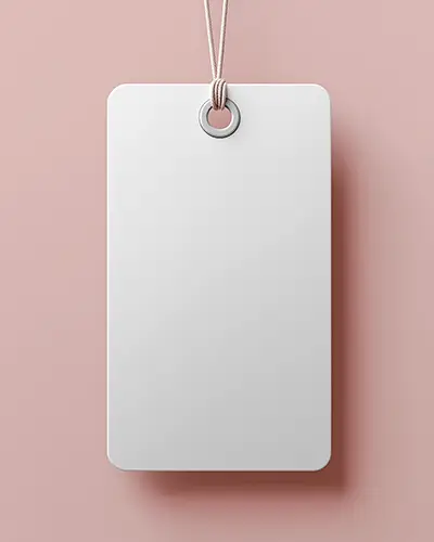 Hanging Tag Sticker Mockup Blank Rectangular Label With String On Soft Pink Background