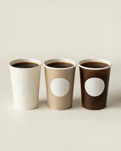 Takeaway Cup Sticker Mockup Multiple Paper Cups With Circular Labels Minimal Arrangement