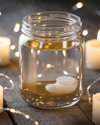 Magical Ambience Jar Sticker Mockup Romantic Candle Lit Decor And Soft Fairy Lights