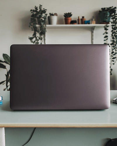 Professional Laptop Sticker Mockup Modern Home Office With Stylish Background Decor