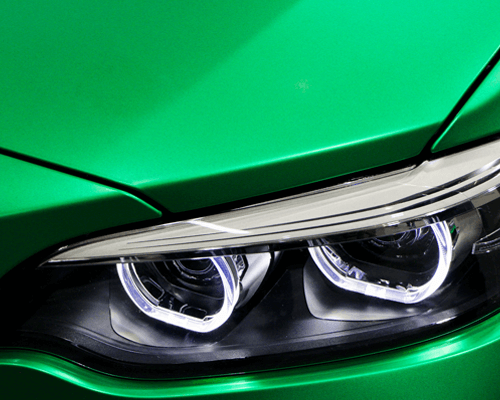 Green Car Hood Sticker Mockup With Headlight Detail For Automotive Branding Showcase