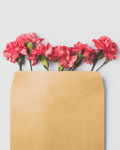 Kraft Envelope Sticker Mockup Floral Decoration Soft Focus Setting