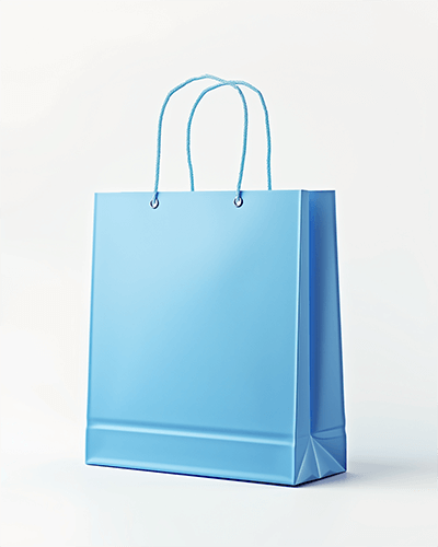 Bright Blue Shopping Bag Sticker Mockup On White Background Simple And Vibrant Display