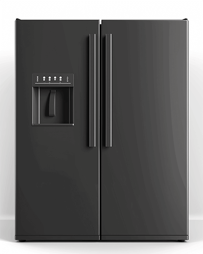 Sleek Black Refrigerator Sticker Mockup On Dark Surface With Reflective Lighting Modern And Minimalistic Display