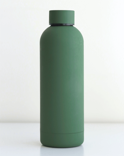 Green Water Bottle Sticker Mockup Simple Background Focus On Product