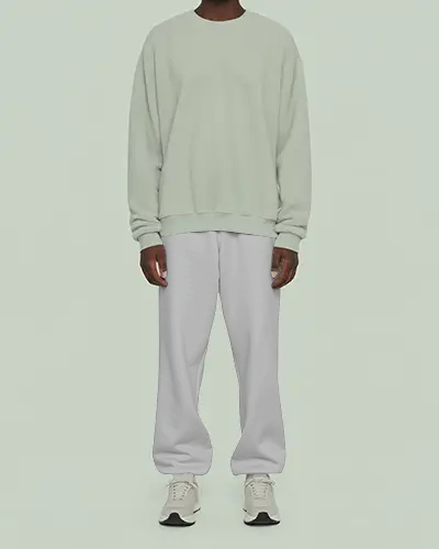 Muted Minimal Sweatpants Mockup Relaxed Figure In Soft Pastel Top Against Clean Light Background
