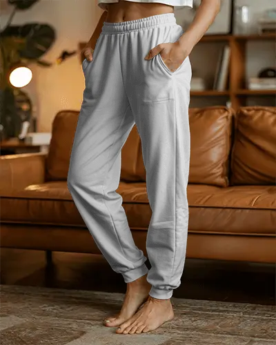 Comfortable Elastic Waistband Sweatpants Mockup With Functional Side Pockets For Everyday Wear