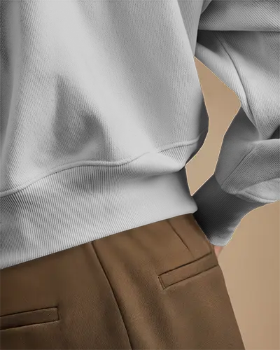 Close Up Back View White Sweatshirt Mockup With Brown Trousers In Studio Light