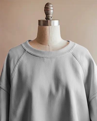 Blank White Sweatshirt Design Mockup On Fabric Dress Stand With Soft Light