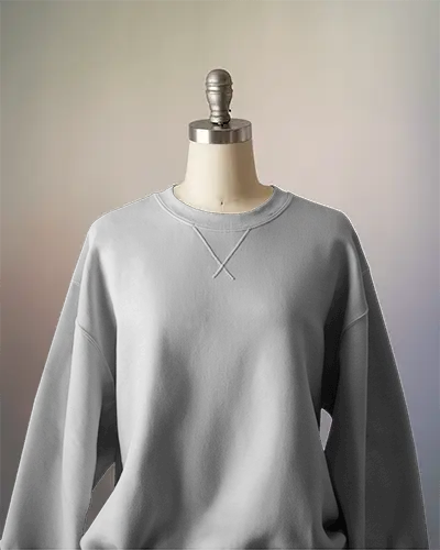Front View White Sweatshirt Mockup On Tailor Mannequin With Gradient Studio Background