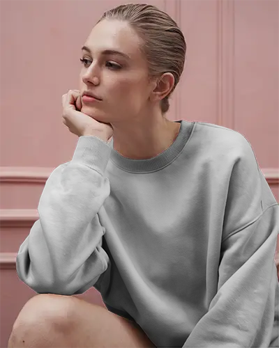 crewneck-sweatshirt-mockup-woman-resting-on-hand-modern-interior-studio-scene-for-print-on-demand