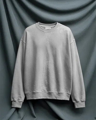 Elegant Studio Draped Sweatshirt Mockup Front View On Textured Curtain Backdrop