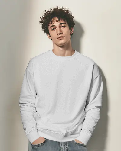 Effortless Style Sweatshirt Mockup Male Model Posing Casually In Studio With Soft Lighting