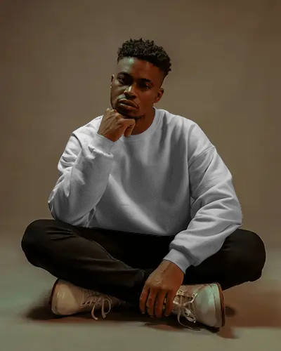 Urban Inspired Sweatshirt Mockup Male Model In Neutral Background Simple And Relaxed Comfort Wear