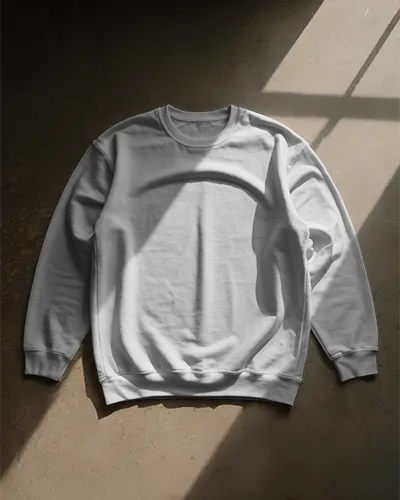 Flatlay Sweatshirt Mockup On Floor With Soft Window Lighting And Natural Shadows Minimal