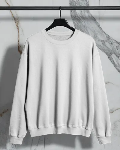 Marble Background Sweatshirt Mockup Hanging Display On Modern Minimal Hanger