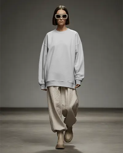 Oversized Streetwear Sweatshirt Mockup Female Model Dark Studio Bold Urban Fashion Style