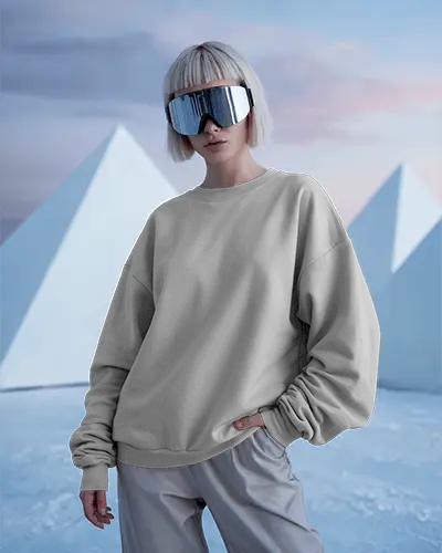 Pyramid Backdrop Sweatshirt Mockup Female Model Wearing Oversized Style In Futuristic Setting