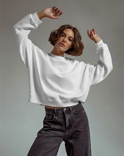 Fashion Forward Womens Mockup Fit Cropped Sweatshirt Streetwear Comfort Casual Style