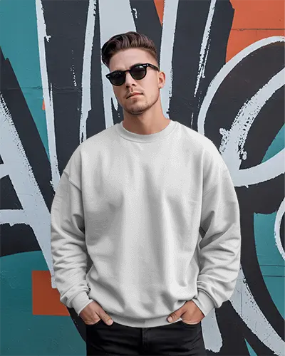 Premium Quality Men Sweatshirt Mockup Showcasing Retro Glasses And Hipster Attire