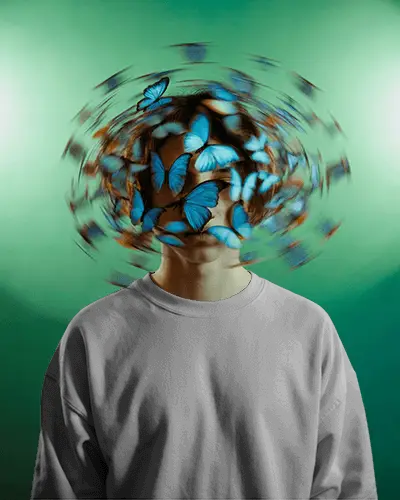 Surreal Butterfly Sweatshirt Mockup Blue Motion Effect With Soft Green Background Light