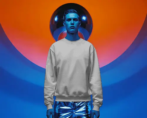 Neon Light Sweatshirt Mockup Cyber Inspired Fashion Scene With Metallic Style