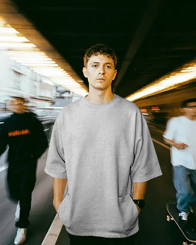 Urban Street T Shirt Mockup Male Model In Tunnel Motion Blur Modern Vibe Casual Style